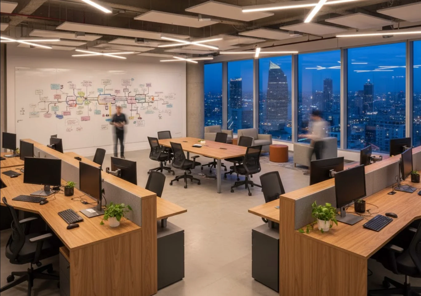 Executives reflecting on year-end performance in a modern office
